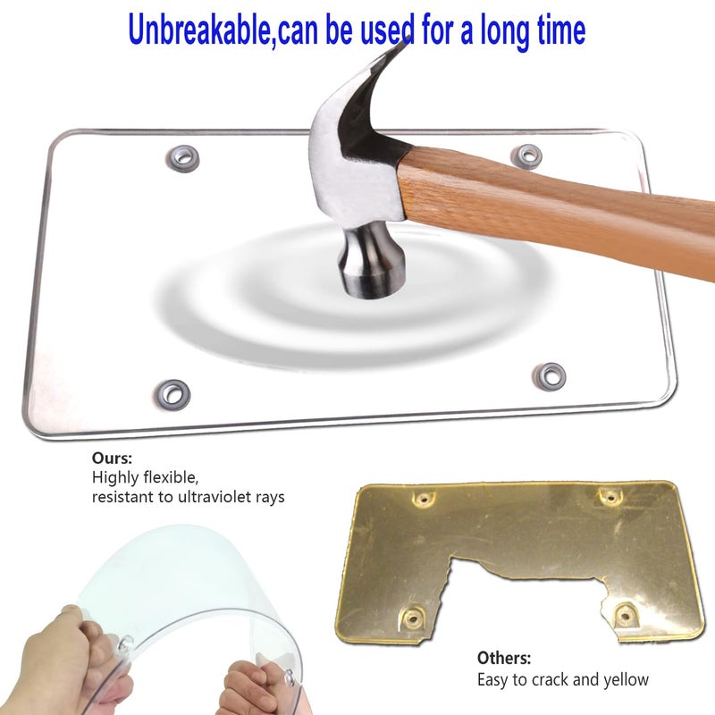 ZXFOOG License Plate Frame Cover Kit- Clear Flat Plate Cover & Stainless Steel Car Tag Holder, Unbreakable Novelty Protector Fit Standard US Plate, Mount Screws, Chrome Caps, 1 Pack for Front or Rear - Image 3